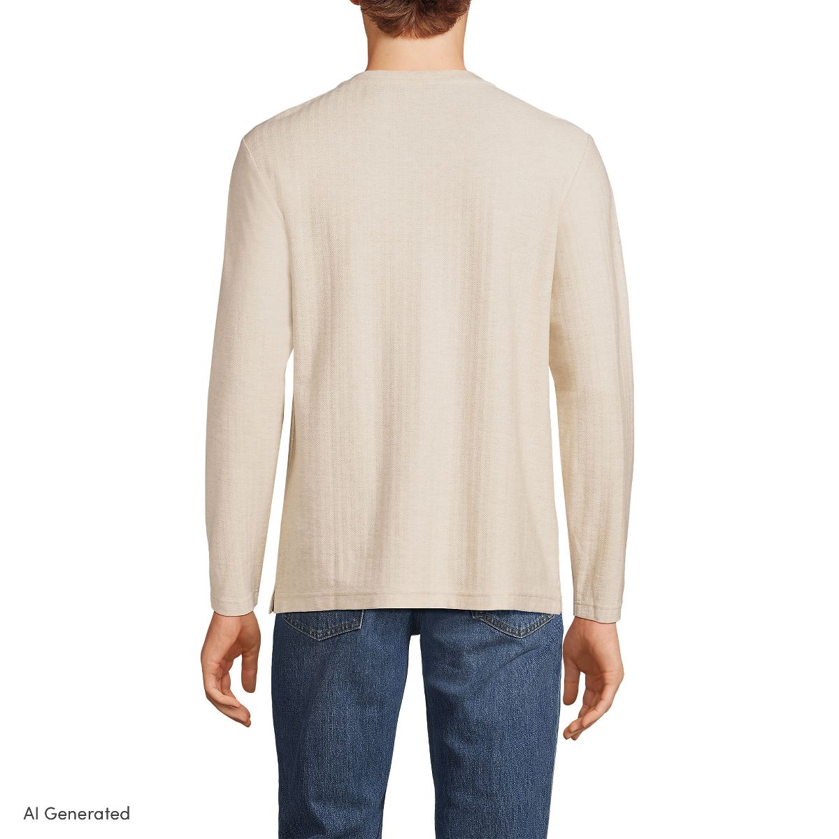 Lands' End Men's Long Sleeve Textured Herringbone Henley - thumbnail 10