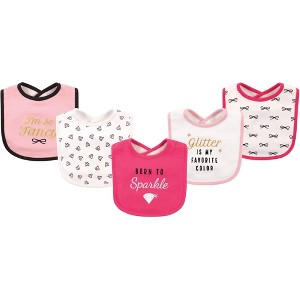 Hudson Baby Infant Girl Cotton Bibs 5pk, Sparkle, One Size - 1 of 1