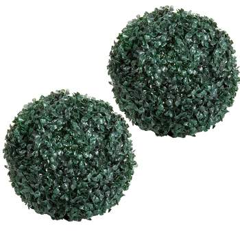 Solar Powered LED Faux Topiary Ball Pair Set of 2 Pre-lit Artificial Boxwood Balls with Rechargeable Battery Outdoor Greenery Decor by Pure Garden