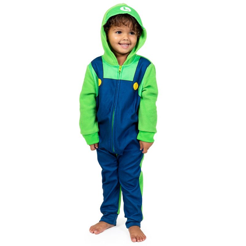 SUPER MARIO Nintendo Luigi Zip Up Cosplay Pajama Coverall Toddler, 3 of 8