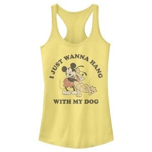 Juniors Womens Mickey & Friends I Just Wanna Hang with my Dog Pluto Racerback Tank Top - 1 of 4
