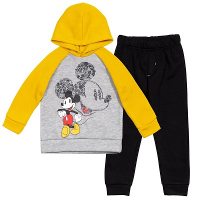 Disney Mickey Mouse Toddler Boys Fleece Fleece Raglan Pullover Hoodie & Pants Set Yellow/Gray 
