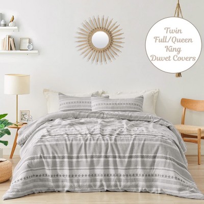 Boho Geometric Gray and Ivory Cotton Jacquard Body Pillow Cover