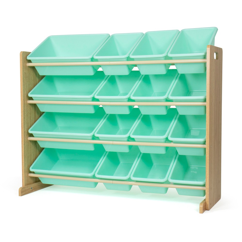 Photos - Clothes Drawer Organiser Kids' Toy Organizer with 16 Storage Bins Natural/Mint - Humble Crew