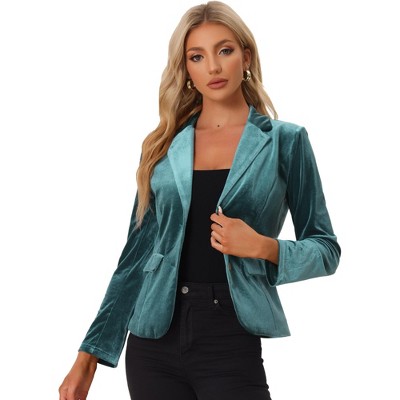 INSPIRE CHIC Women's Notched Lapel Vintage Office Button Front Velvet Blazer