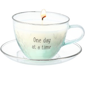 Pavilion Gift Company - One Day - 6 oz - 100% Soy Wax Teacup Candle with Saucer Scent: Fresh Cotton - Flame Candles - 1 of 4