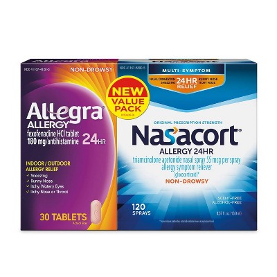 Allegra Fexofenadine Allergy Tablets and Nasacort Triamcinolone Acetonide Nasal Spray Combo Set - 2ct