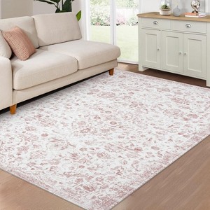 Acekool 10x13 Vintage Medallion Washable Area Rug, Extra Large Non-Slip Distressed Floral Carpet, Stain Resistant for Living Room, Bedroom, Grey - 1 of 4