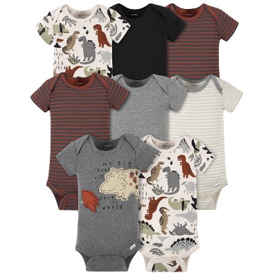 Image of Gerber Baby Boys' Short Sleeve Onesies Bodysuits - Dino - Newborn - 8-Pack