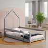 Dovelina Twin Size Wood Bed with House-shaped Headboard Floor Bed with Fences, Light Green - 2 of 4