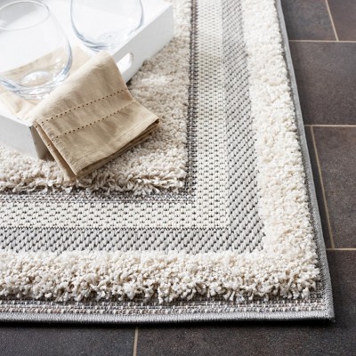 Ivory and Grey Rectangular Non-slip Synthetic Area Rug 4' x 6'