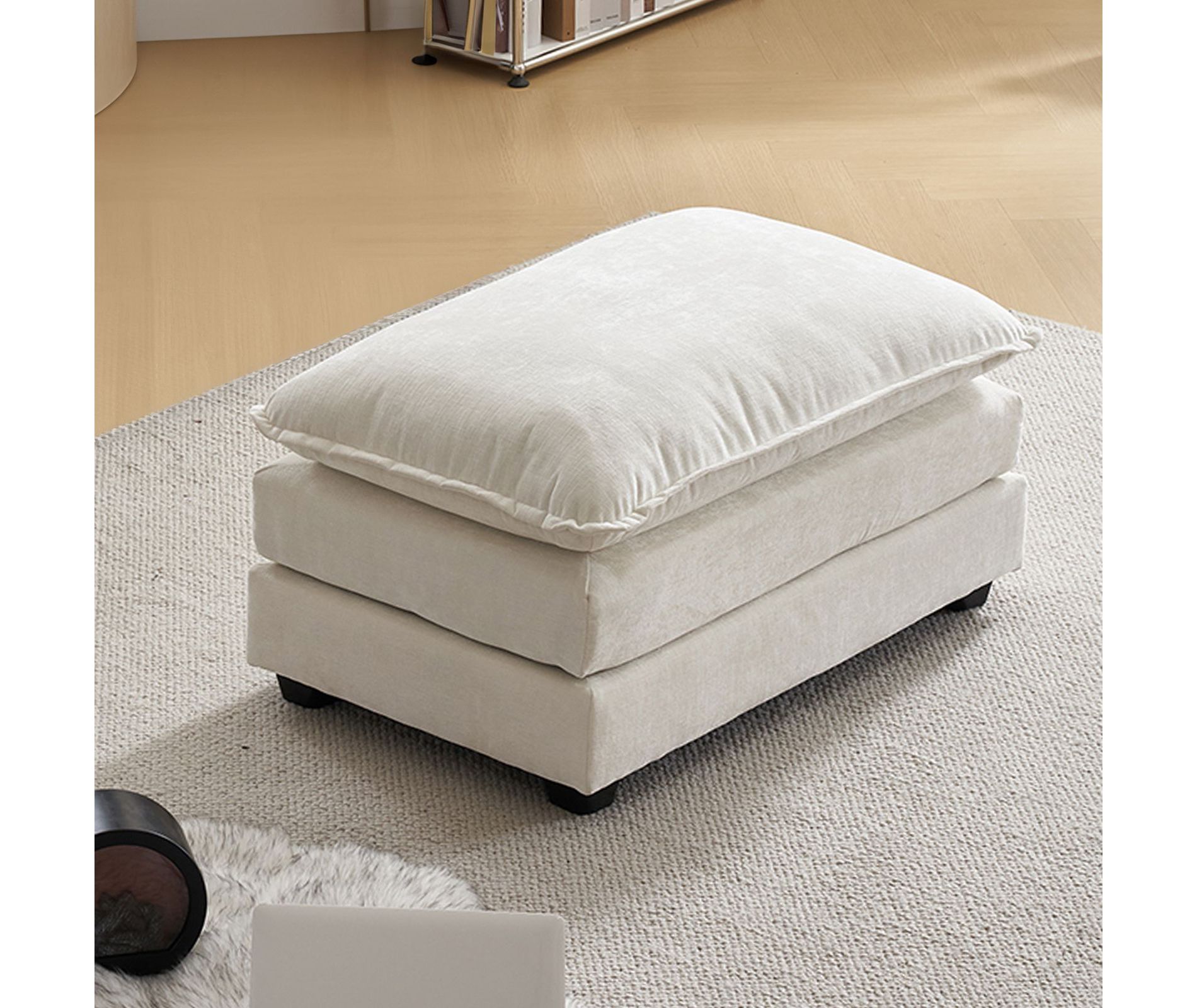 Karl Home 35.4'' Double Cushion Blue Chenille Ottoman