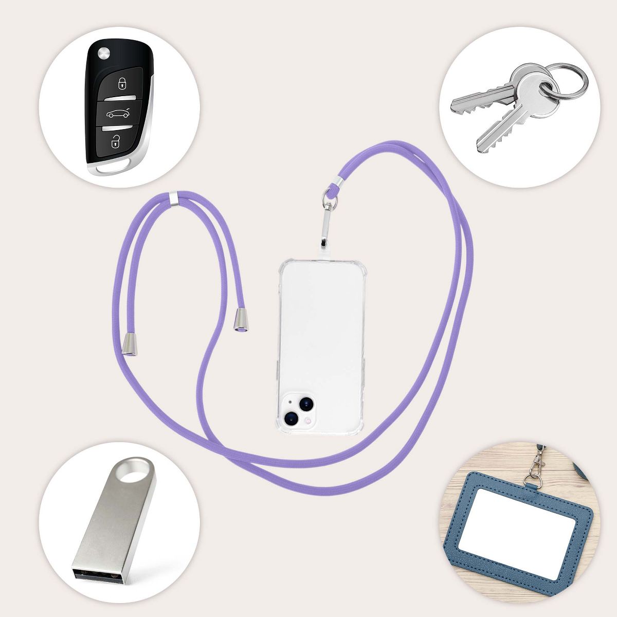 Unique Bargains Adjustable Mobile Phone Strap with Universal Patch Light Purple 1 Pc - thumbnail 3
