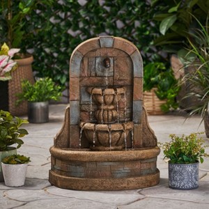 Okak 29IN Weather Resistant Water Fountain with Vintage Carved, Waterfall Fountain with 3 Basins, Outdoor Fountain for Garden, Stone Gray - 1 of 4