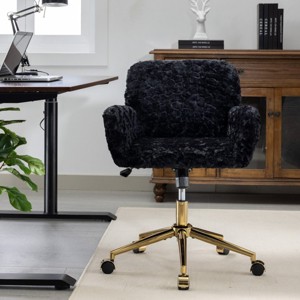 Office Chair Faux Fur Upholstered Adjustable Swivel Chair with Armrests for Home Office or Vanity-3irtyhousy - 1 of 4