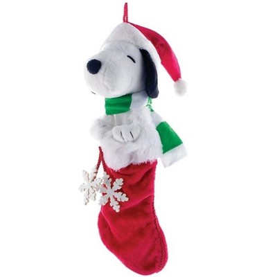 Kurt Adler Peanuts Plush Stocking, Snoopy with Santa Hat, 21"