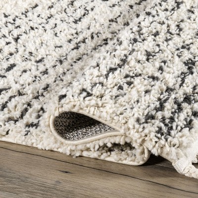 Cozy Moroccan Shag Square Area Rug with Braided Tassels, White