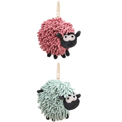 REGALWOVEN Cute Sheep Shape Chenille Soft Absorbent Hand Towels 2 Pcs