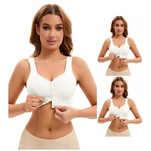 INSPIRE CHIC 3 Pcs Women's Lace Front Closure Full Coverage Workout Wirefree Breathable Soft Bras - 1 of 4