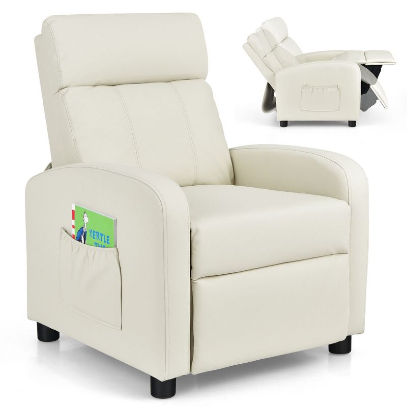 Tangkula Kids Recliner Chair Adjustable Leather Sofa Armchair w/ Footrest Side Pocket, 1 of 10