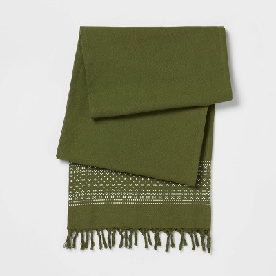 108" x 14" Cotton Dobby Border Table Runner Green - Threshold™