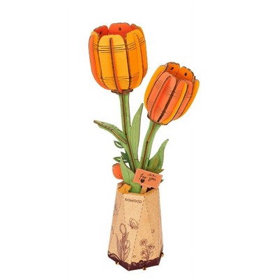 Robotime 3D Puzzles Tulip DIY Model Building Kits Artifical Flower Toys  for Thanksgiving  Mother's Valentine's Day, Multicolored, 9.65"*6.5"*1.65"