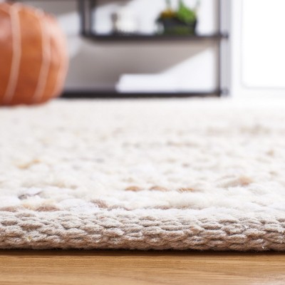 Ivory and Gold Flat Woven Wool Handmade 8' x 10' Area Rug