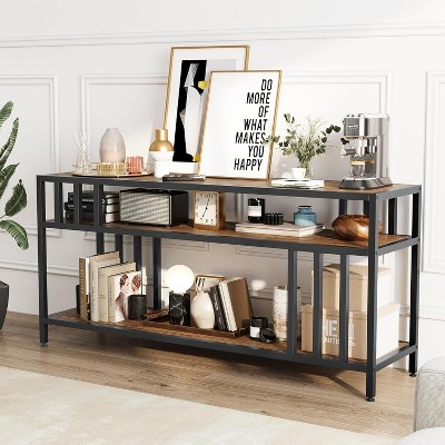 58" TV Stand for TVs up to 65", 3-Tier Open Media Console with Quad-Tube Support, Grey