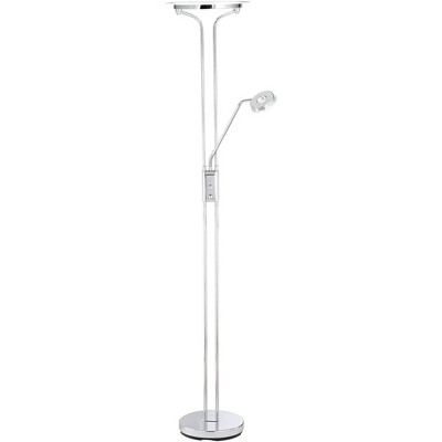 360 Lighting Modern Torchiere Floor Lamp with Reading Light LED Chrome Adjustable Gooseneck Dimmer Switch for Living Room Reading