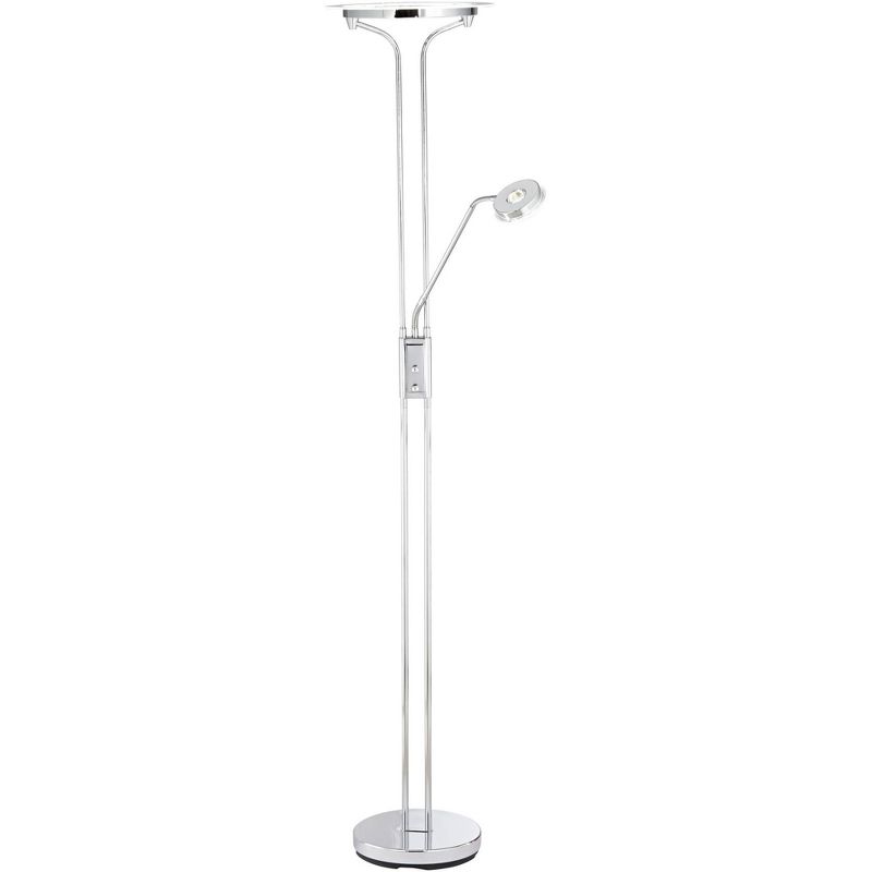 360 Lighting Perseus Modern Torchiere Floor Lamp with Reading Light 71 3/4" Tall Chrome Silver Metal LED Adjustable for Living Room Bedroom House Home, 1 of 10