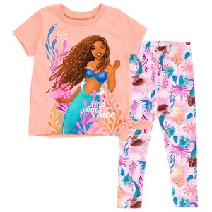 Disney Frozen Princess Moana Little Mermaid Floral Girls T-Shirt and Leggings Outfit Set Toddler - 1 of 4