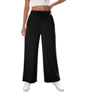 Women's Yoga Pants with Pockets Casual Joggers Loose Lounge Wide Leg High Waisted Drawstring Pants - 1 of 4