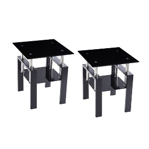 Spassway 20"H*18"W Sets of 2 Black Square Glass End Tables with Metal Frame 2-Tier Side Tables Sofa Coffee Table with Storage Shelve for Living Room - 1 of 4