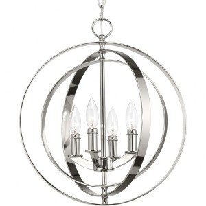 Progress Lighting Equinox 4-Light Foyer Pendant, Polished Nickel, Oval, Steel, Interlocking Rings, Canopy Included - 1 of 4