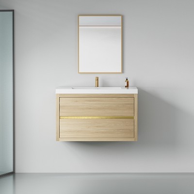 Bencmate Bathroom Storage Cabinets, Wall-Mounted Bathroom Vanity, Bathroom Storage Cabinet, Soft Close Drawers, Brown, 35.43"*19.69"*22.44"