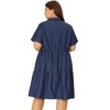 Agnes Orinda Women's Plus Size Babydoll Half Placket Elastic Back Button Chambray Shirt Dresses - image 4 of 4