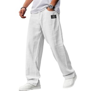 Men's Linen Wide Leg Pants - Casual Drawstring Waist Loose Fit