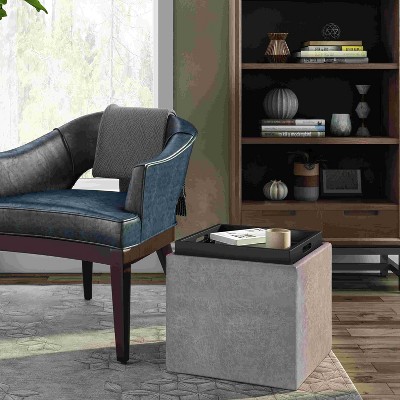 CAVINAS Linen Storage Ottoman Bench,Upholstered Ottoman with Flip Over Serving Tray for Living Room,Bedroom