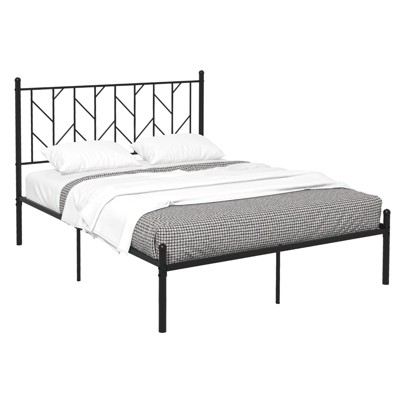 Infans Full Size Metal Platform Bed Frame Vintage Headboard Mattress ...