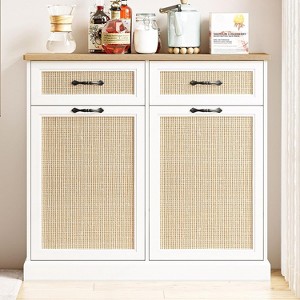 Tilt Out Trash Cabinet, Rattan Trash Can Cabinet with 10 Gallon Storage, Hidden Garbage Bin Holder for Kitchen Dining Living Room - 1 of 4