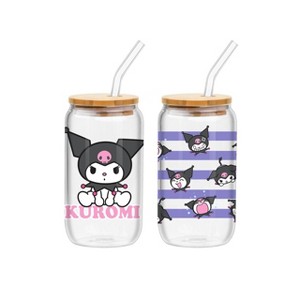 Silver Buffalo Sanrio Kuromi Sitting on Logo 2pk 16oz Glass Tumbler w/Bamboo Lid - 1 of 2