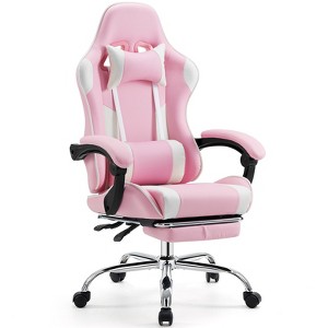 FONTOI Office Chair with Footrest and Removable Headrest and Waist pillow, Leather Recliner with Fixed-up Armrests, Pink, 27.55"*48.62"*27.55" - 1 of 4