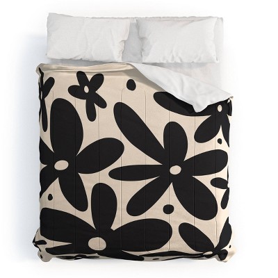 Deny Designs Angela Minca Abstract Monochrome Daisies Comforter and Pillow Sham Set Beige