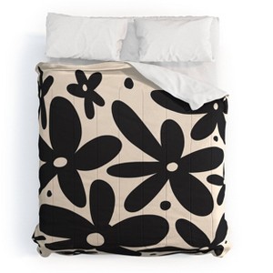 Deny Designs Angela Minca Abstract Monochrome Daisies Comforter and Pillow Sham Set Beige - 1 of 4