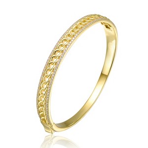 Guili Sterling Silver 14K Yellow Gold Plated with Cubic Zirconia Chain Link Stiff Bangle Bracelet, Elegant and Luxurious for Every Occasion - 1 of 3