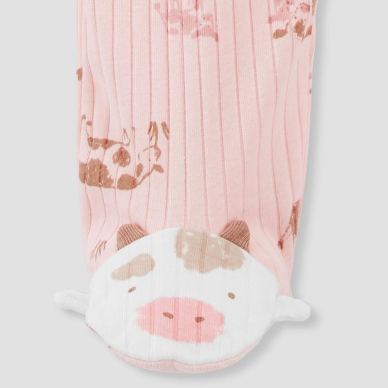 Carter's Just One You® Baby Girls' Cows Footed Pajama - Pink/Brown, 3 of 9
