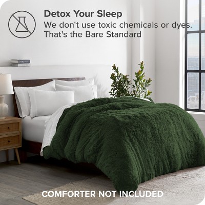 Forest Green Queen Shaggy Faux Fur Duvet Cover
