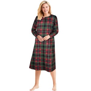 Dreams & Co. Women's Plus Size Long-Sleeve Henley Print Sleepshirt - 1 of 4