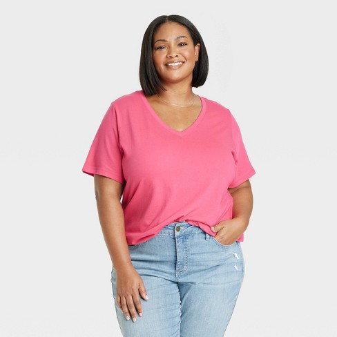 Women's Short Sleeve V-Neck T-Shirt - Ava & Viv™ Pink 4X