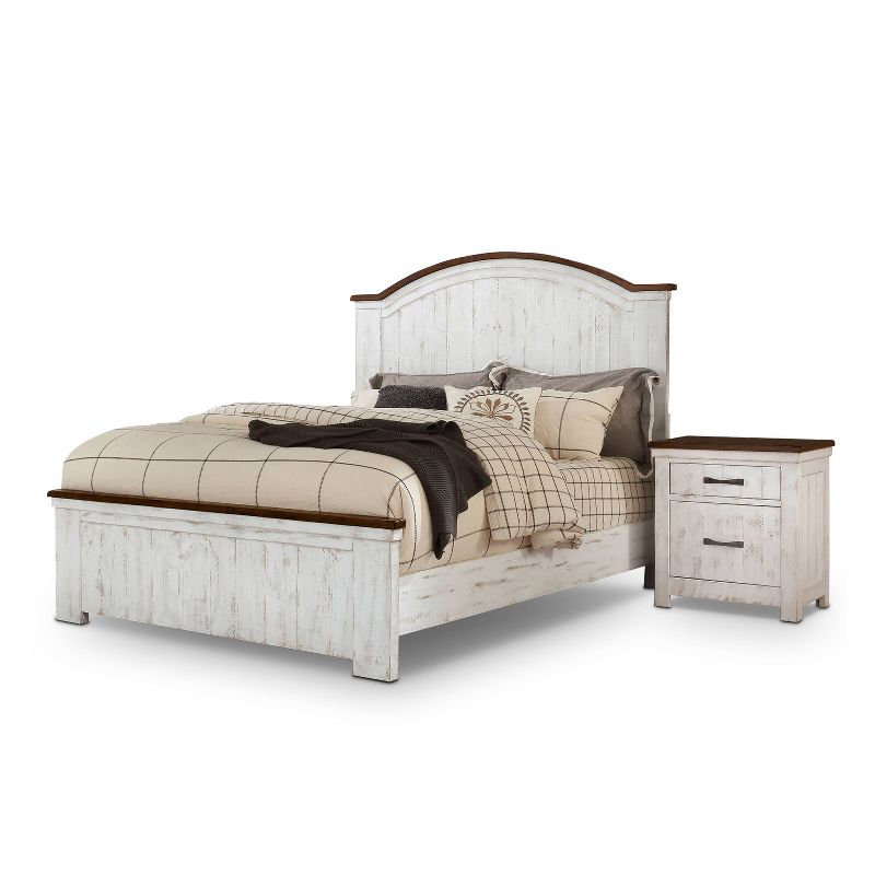 2pc Queen Willow Rustic Bedroom Set Distressed White/Walnut - HOMES: Inside + Out, 1 of 12